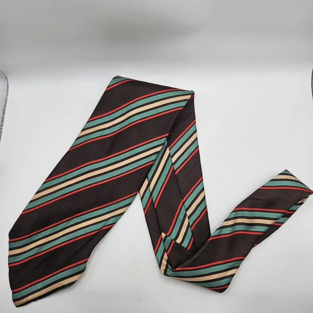 VTG Christian Dior Silk Brown Base Stripe Tie Old Money Designer 56.5x4 1/8